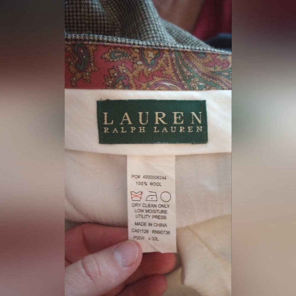 LRL 100% Wool Vtg Pants 35W 32L| Ralph Lauren Black Brown Houndstooth